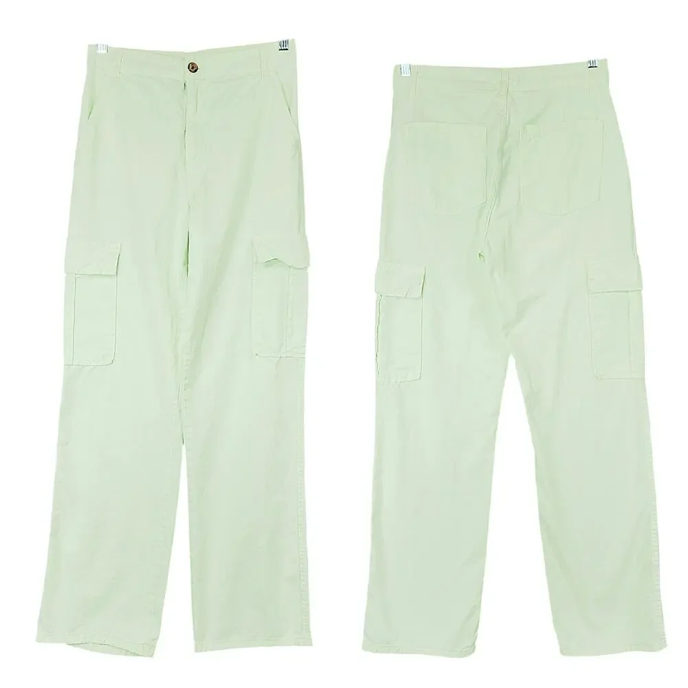 Stradivarius STR Cargo Pants sz 8 Women Pistachio Green Pockets Spring Coachella